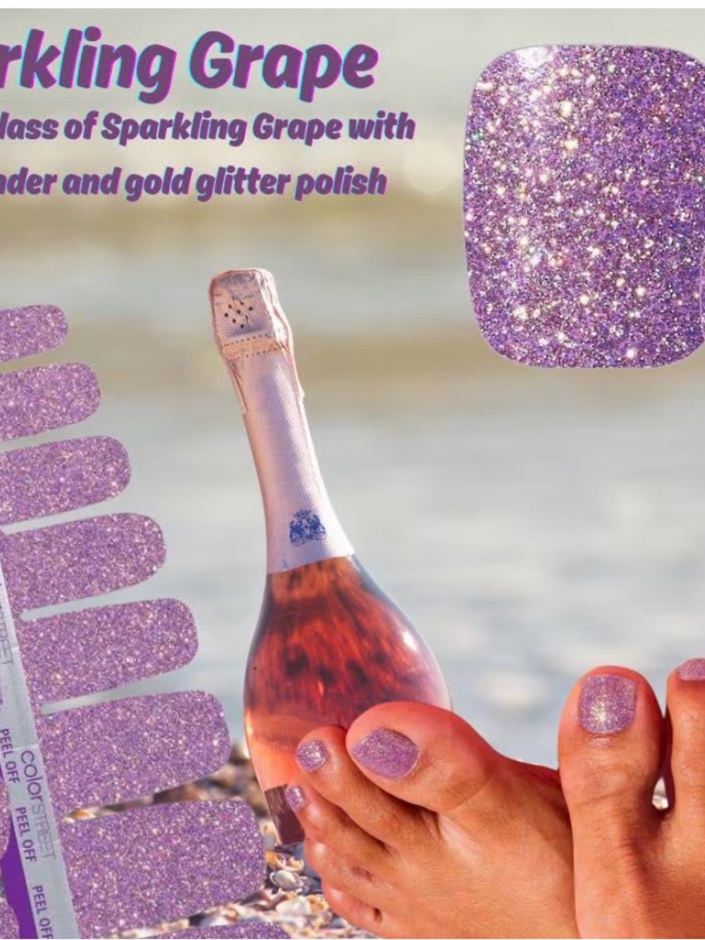 Color Street Sparkling Grape Lavender/Pink Glitter Manicure/Pedicure Nail Strips